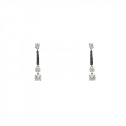 Boucles d'oreilles pendantes Elsa Lee Paris en Argent 925. Oxydes de Zirconium blancs avec montures pavées d'oxydes bleus foncés
