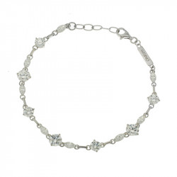 Bracelet Elsa Lee Paris, Argent, longueur 18cm, avec oxydes de Zirconium blancs tailles princesse et navette