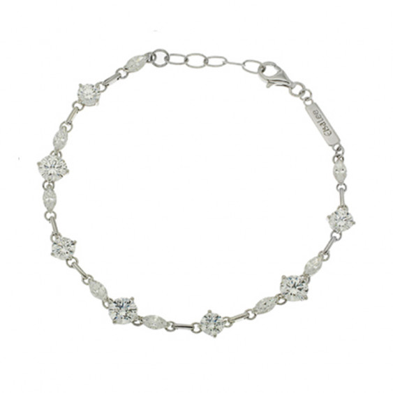 Bracelet Elsa Lee Paris, Argent, longueur 18cm, avec oxydes de Zirconium blancs tailles princesse et navette