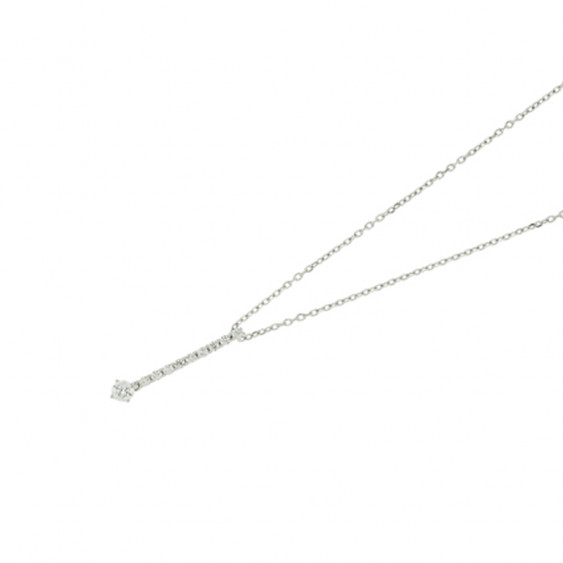 Collier Elsa Lee Paris, Argent 925, longue ligne rigide pavée d'oxydes de Zirconium blancs, et un oxyde serti griffe