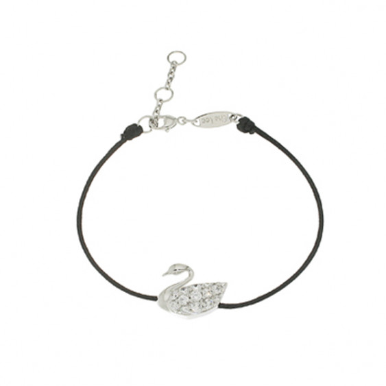 Bracelet Elsa Lee Paris, modèle Cygne avec oxydes de Zirconium sur cordon en coton noir