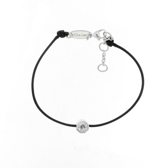 Bracelet Elsa Lee Paris, modèle Dôme, avec oxyde de Zirconium serti griffe sur cordon en coton noir