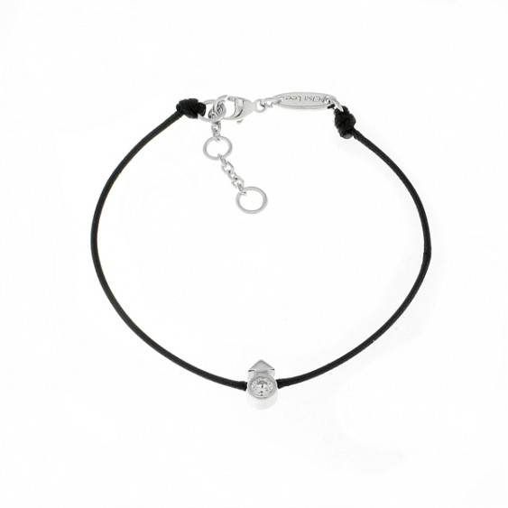 Bracelet Elsa Lee Paris, modèle masculin, avec oxyde de Zirconium serti griffe sur cordon en coton noir