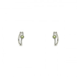 Boucles d'Oreilles Elsa Lee Paris, Argent 925, deux rangs dont un pavé d'oxydes de Zirconium blancs avec au centre un oxyde vert