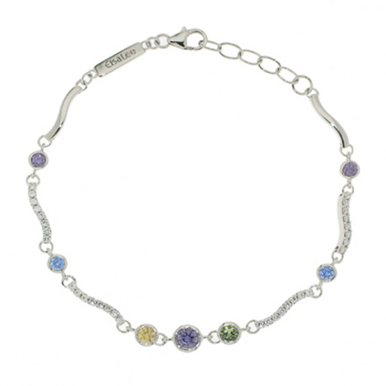 Bracelet Elsa Lee Paris, Argent 925, motif vagues avec oxydes de Zirconium blancs et 7 oxydes de couleurs violets, bleus, vert e
