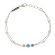 Bracelet argent double chaîne avec ses pierres sertis clos bleu violet ocre et blanc par Elsa Lee