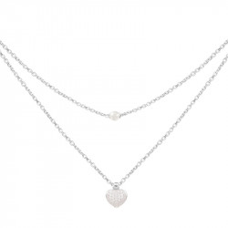 Collier Be my Valentine Elsa Lee, en argent motif coeur pavé d'oxydes de Zirconium et perle blanche sur deux chaines