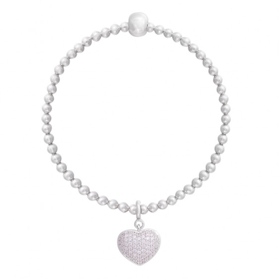 Bracelet Be my Valentine Elsa Lee, en argent motif coeur pavé d'oxydes de Zirconium et perle grise