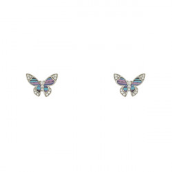 Boucles d'oreilles Elsa Lee Paris, modèle Papillon, avec oxyde de Zirconium et émail bleu et violet