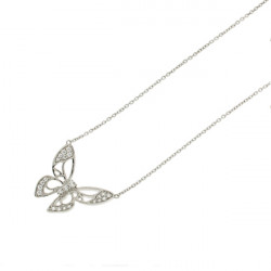 Silver butterfly necklace with sparkling wings delicately carved by Elsa Lee Paris
