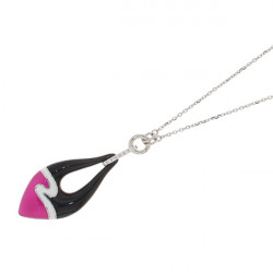 Collier pendent rose et noir en émail et Argent par Elsa Lee Paris 