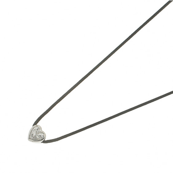 Collier Lien Elsa Lee Paris en "Argent 925" - un oxyde de Zirconium forme coeur sertis clos sur un cordon noir