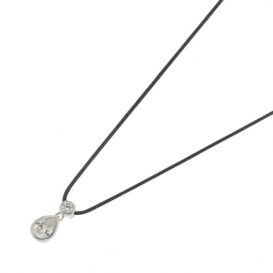 Collier lien Elsa Lee Paris en "Argent 925" - deux oxydes de Zirconium taille goutte et brillant sertis clos sur un cordon no