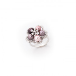 Bague Elsa Lee Paris en Argent 925, motif fleur avec perles mauves, rose clair, rose poudré et bordeaux, avec 62 oxydes de Zirco