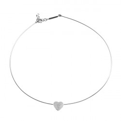 Collier jonc Be my Valentine Elsa Lee, en argent massif et pendentif motif coeur pavé d'oxydes de Zirconium