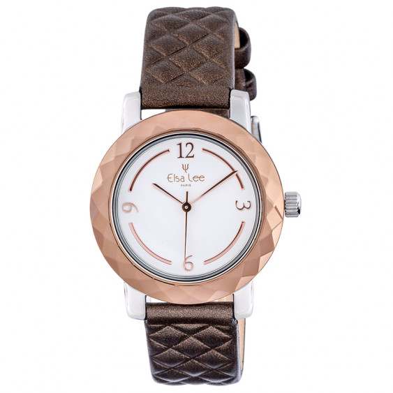 Elsa Lee Paris new 2017 watch, with white dial, brown padded bracelet and arabic numerals