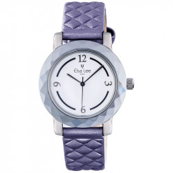 Elsa Lee Paris new 2017 watch, with white dial, purple padded bracelet and arabic numerals