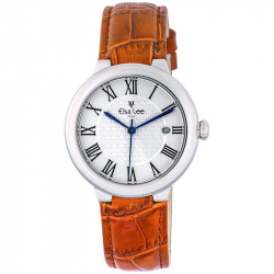 Elsa Lee Paris watch, new 2017 collection, white dial, Roman numerals and patent leather orange strap