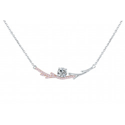 Collier Elsa Lee, collection Fantasy Garden motif branche rose incrustée d'oxydes de Zirconium roses et un oxyde blanc serti gri