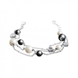 Elsa Lee Paris 3 chain sterling silver bracelet with grey and white pearls and clear and black Cubic Zirconia