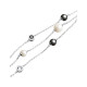 Elsa Lee Paris 3 chain sterling silver bracelet with grey and white pearls and clear and black Cubic Zirconia