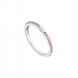 Bague Elsa Lee Paris, collection La Vie en Rose, en argent 925 avec perle blanche et oxydes de Zirconium roses