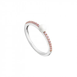 Elsa Lee Paris sterling silver ring, with white pearl centerpiece and 16 pink cubic Zirconia