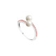 Elsa Lee Paris sterling silver ring, with two white pearls centerpiece and pink Cubic Zirconia lines