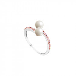 Bague rose Elsa Lee Paris, Argent 925, perle blanche entourée d'oxydes de Zirconium roses