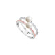Sterling silver ring from Elsa Lee Paris pearls collection, with 2 white pearls and clear and pink cubic Zirconia lines