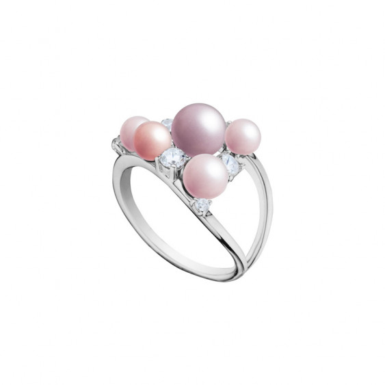 Bague en argent Elsa Lee Paris de la collection la Vie en Rose, avec perles de couleur rose et tons de rose et oxydes de Zirconi