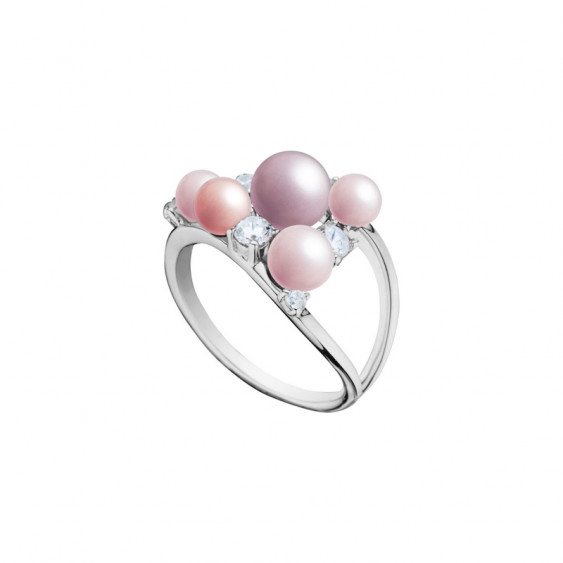 Elsa Lee Paris silver ring, triangle shape made with pink pearls and Cubic Zirconia