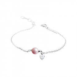 Bracelet Elsa Lee Paris, collection La Vie en Rose, en argent, perle rose et oxyde de Zirconium pendant