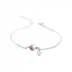 Elsa Lee Paris chain bracelet made of silver, with one pink pearl and one cubic Zirconia