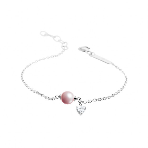 Elsa Lee Paris chain bracelet made of silver, with one pink pearl and one cubic Zirconia