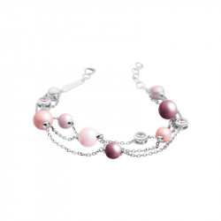 Elsa Lee Paris sterling silver bracelet, 3 chains with different colours for the pearls and pink Cubic Zirconia