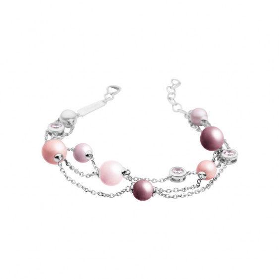 Elsa Lee Paris sterling silver bracelet, 3 chains with different colours for the pearls and pink Cubic Zirconia