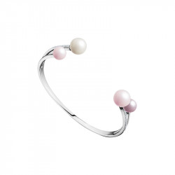 Bangle Elsa Lee Paris, collection La Vie en Rose, en argent, avec perles roses aux extrémités et oxydes de Zirconium