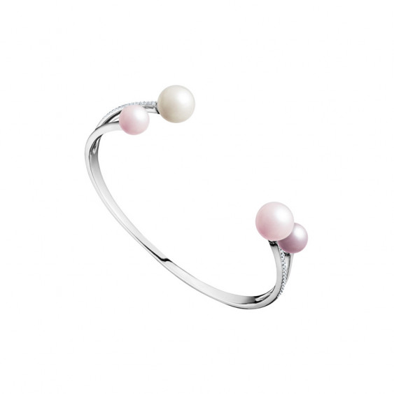 Elsa Lee Paris sterling silver bangle, with pearls and clear Cubic Zirconia