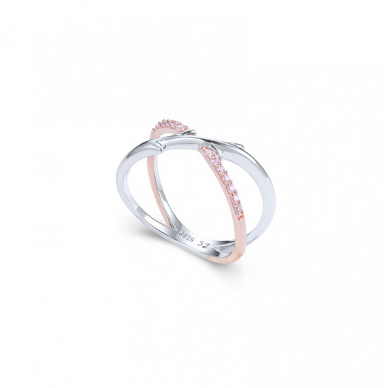 Elsa Lee Paris sterling silver ring from our Fantasy Garden collection, branch shaped with pink Zirconia