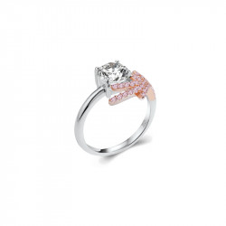 Elsa Lee Paris silver ring from the Fantasy Garden collection, clear Zirconia with branch shaped covered in pink Cubic Zirconia