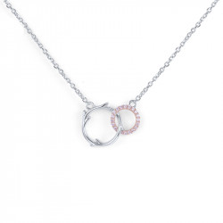 Elsa Lee Paris silver necklace from our Fantasy Garden collection, two branch shaped circles covered with pink Cubic Zirconia