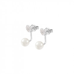 Be my Valentine sterling silver earrings, with heart shape incrusted with cubic zirconia, dangling white pearls