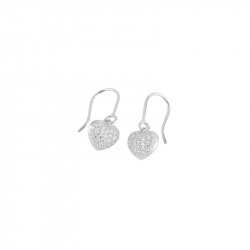 Elsa Lee Paris silver pendant earrings, heart shape with clear Cubic Zirconia