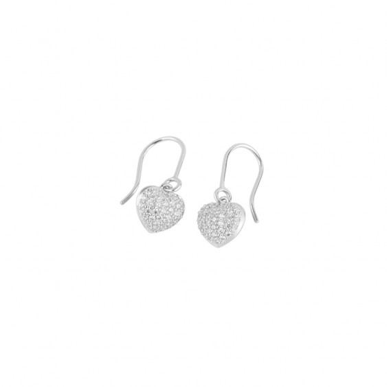 Elsa Lee Paris silver pendant earrings, heart shape with clear Cubic Zirconia