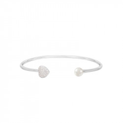 Bracelet jonc Be my Valentine Elsa Lee, en argent motif coeur pavé d'oxydes de Zirconium et perle blanche