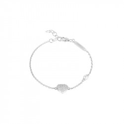Be my Valentine bracelet from Elsa Lee Paris, silver chain with heart shape incrusted in Cubic Zirconia and white pearl