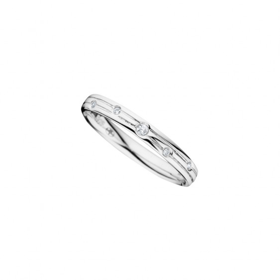 Alliance Femme Elsa Lee Paris en argent 925, formes contemporaines et oxydes de Zirconium