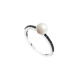 Elsa Lee Paris sterling silver ring, black and white collection, with black Cubic Zirconia and 1 white pearl centerpiece