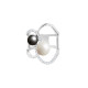 Elsa Lee Paris sterling silver ring, black and white collection, original design with clear Cubic Zirconia, 1 white pearl and 1 